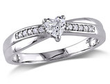 1/4 Carat (ctw) Lab-Created Synthetic White Sapphire Heart Ring with Diamonds in Sterling Silver